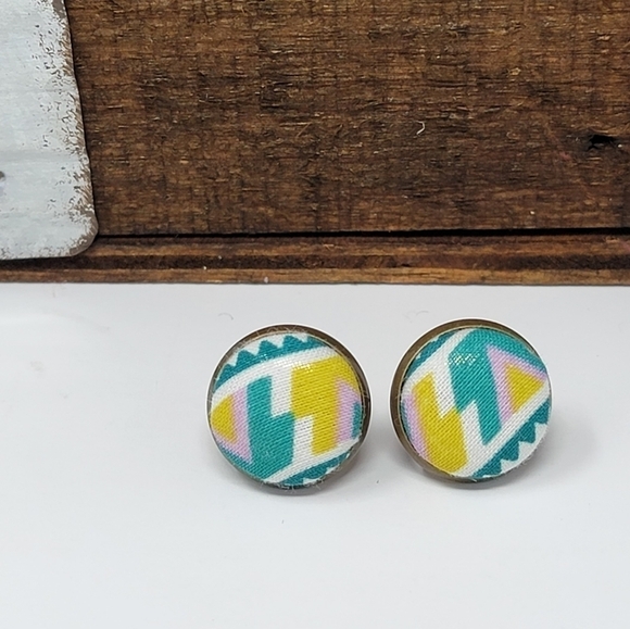 New Handmade | Upcycled Aztec Button Stud Earrings - Picture 1 of 3
